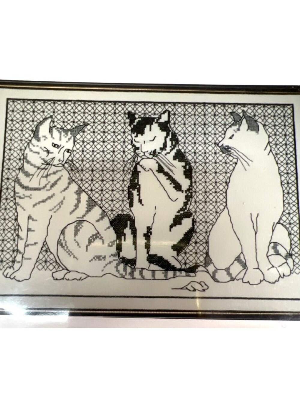 Cats And Mouse Blackwork Embroidery Design Pattern 13.5" X 9.3"
